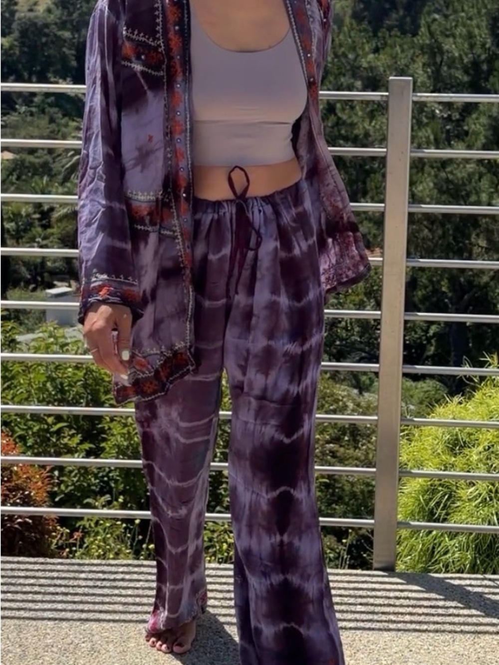 Sun Child 2PC silk Purple Tie-Dye Jacket & Pants Festival Coachella one size - Picture 11 of 11